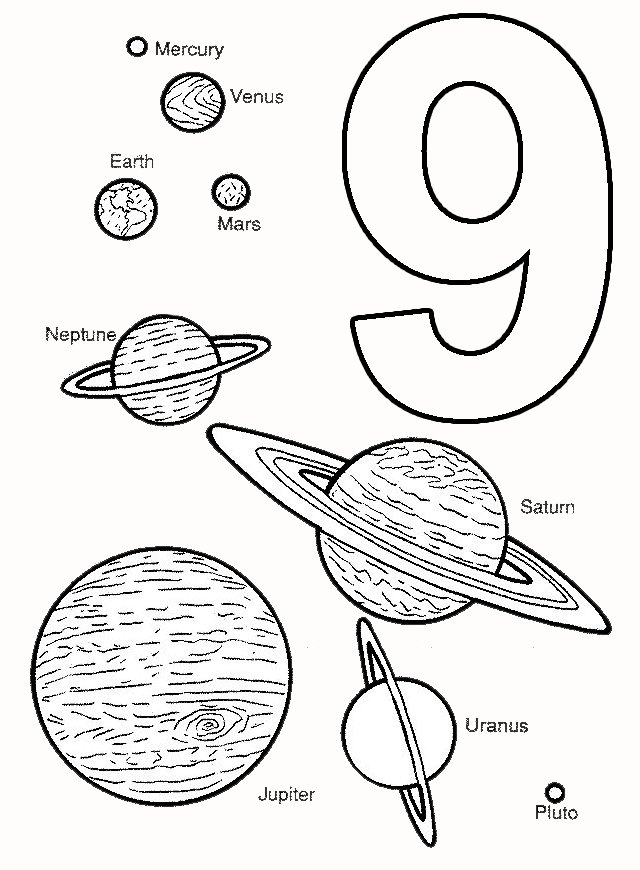 Planse de colorat cu 9 planete