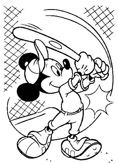 Planse de colorat cu Mickey Mouse la baseball