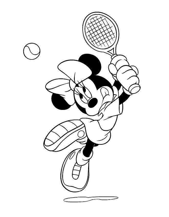 Planse de colorat cu Minnie joaca tenis