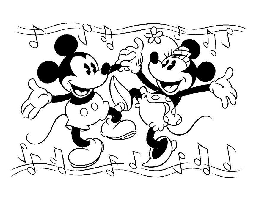 Planse de colorat cu Mickey Mouse si Minnie danseaza