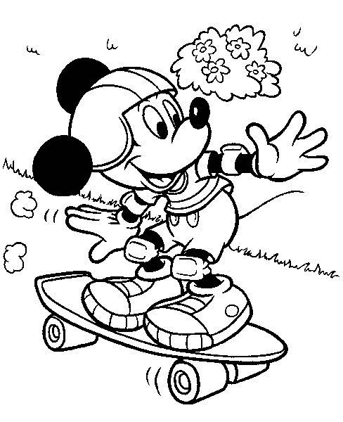 Planse de colorat cu Mickey pe skateboard