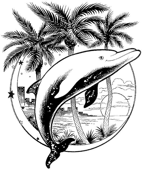 Planse de colorat cu Un delfin la tropice