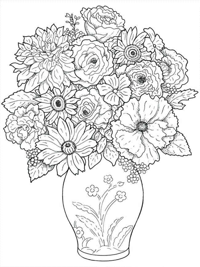 Flori in vaza - Plansa de colorat