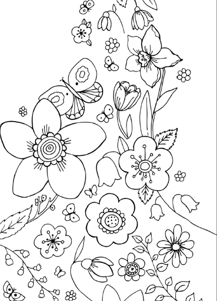 Planse de colorat cu Curcubeu de flori - Planse de colorat